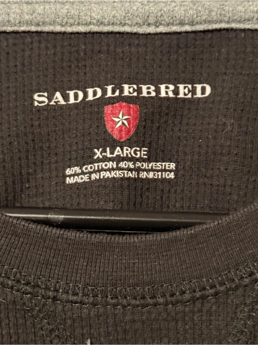Saddlebred Men's XL Black Waffle Knit Thermal Long Sleeve Crew Neck Shirt